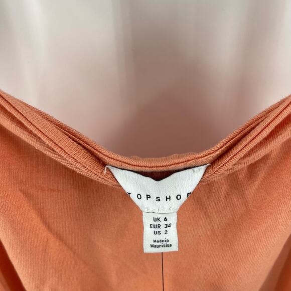 TOPSHOP Dress Size 2 Tiered Poplin Midi Peach Orange Casual Summer Ties NWT - Picture 4 of 13